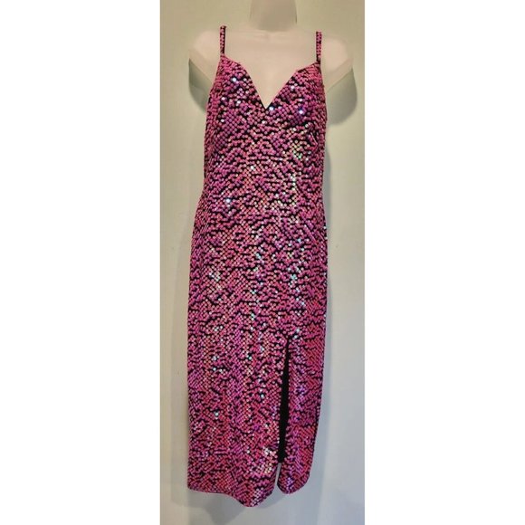 New SHO By Tadashi Shoji Richie Pink Sequin Sleeveless V Neck Midi Dress Sz X S - Picture 2 of 11